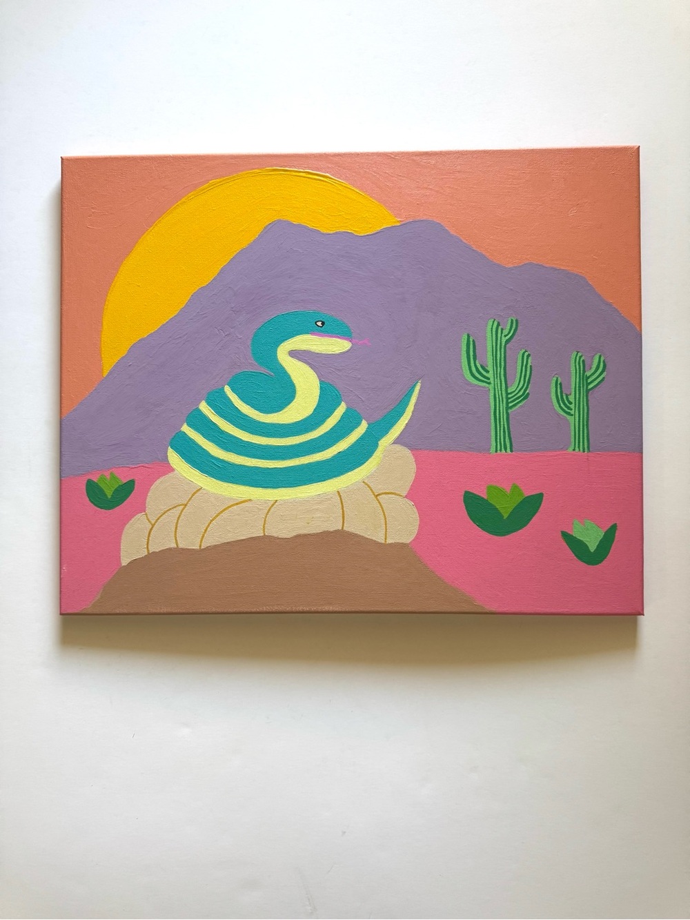 Desert Snake Canvas - Teal, Yellow & Pink